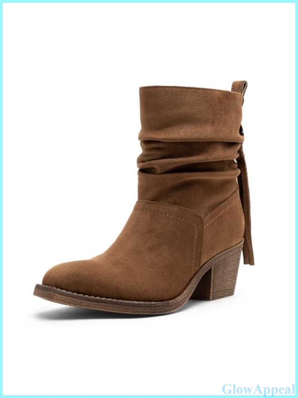 Faux Leather Square Toe Slouchy Ankle Boots Low Block Heel Tassel Pull-On